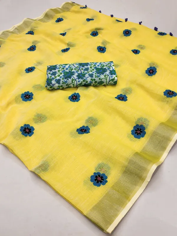 Yellow_Colour_Linen_Saree_(With_Unstitched_Blouse_Piece)_(For_Women)