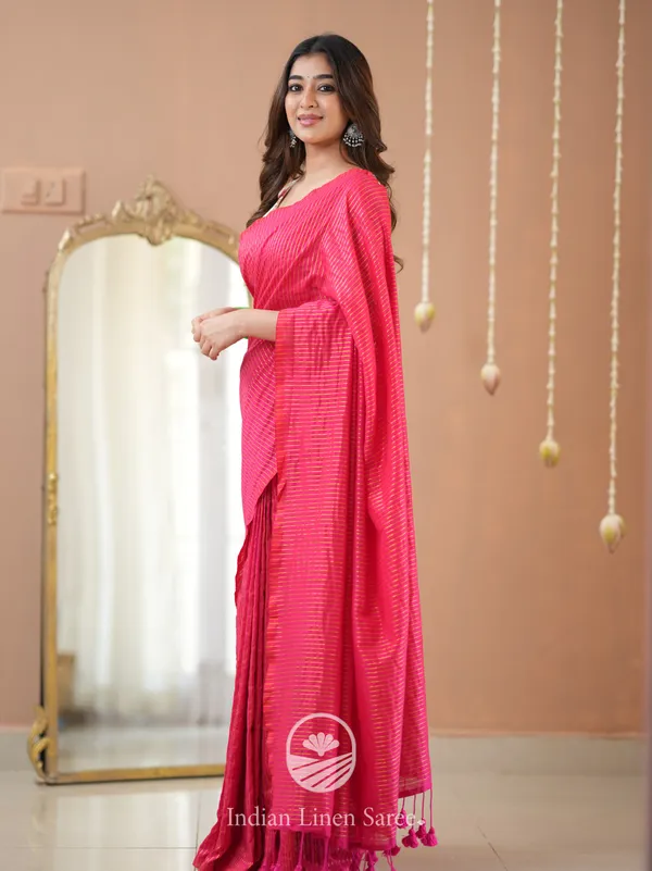 Pink_Stripe_cotton_Saree_designer_Print_Blouse