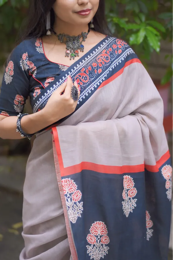 Beige_Colour_Linen_Saree_(With_Unstitched_Blouse_Piece)_(For_Women)