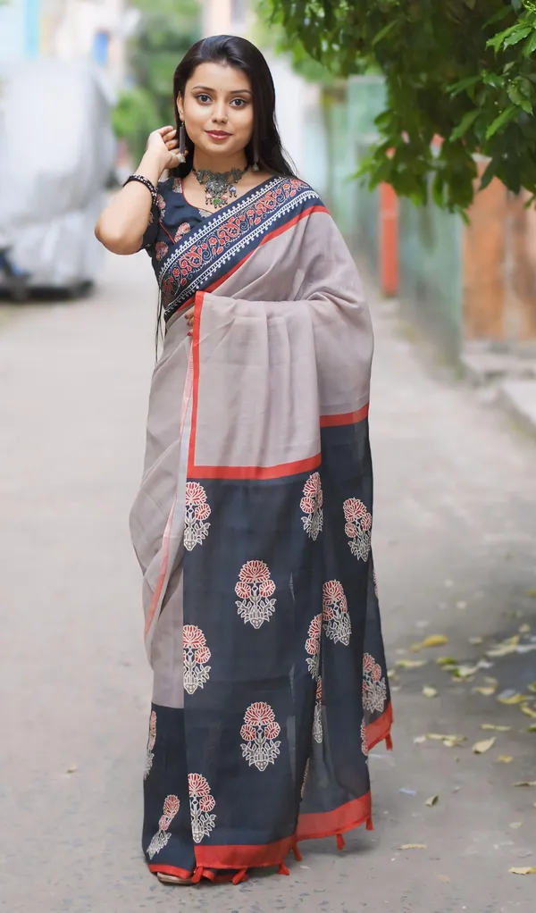 Beige_Colour_Linen_Saree_(With_Unstitched_Blouse_Piece)_(For_Women)