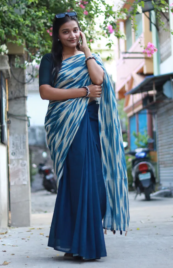 Blue_Colour_Linen_Saree_(With_Unstitched_Blouse_Piece)_(For_Women)