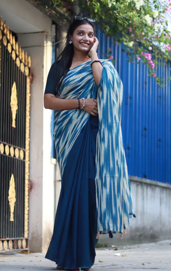 Blue_Colour_Linen_Saree_(With_Unstitched_Blouse_Piece)_(For_Women)