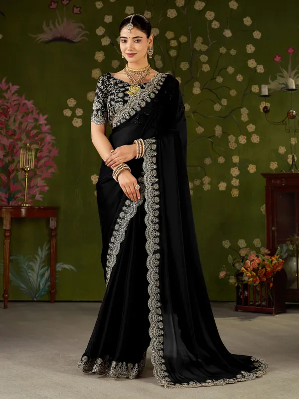 Black_Rangoli_Silk_Saree_with_Embroidered_Designer_Blouse_Piece