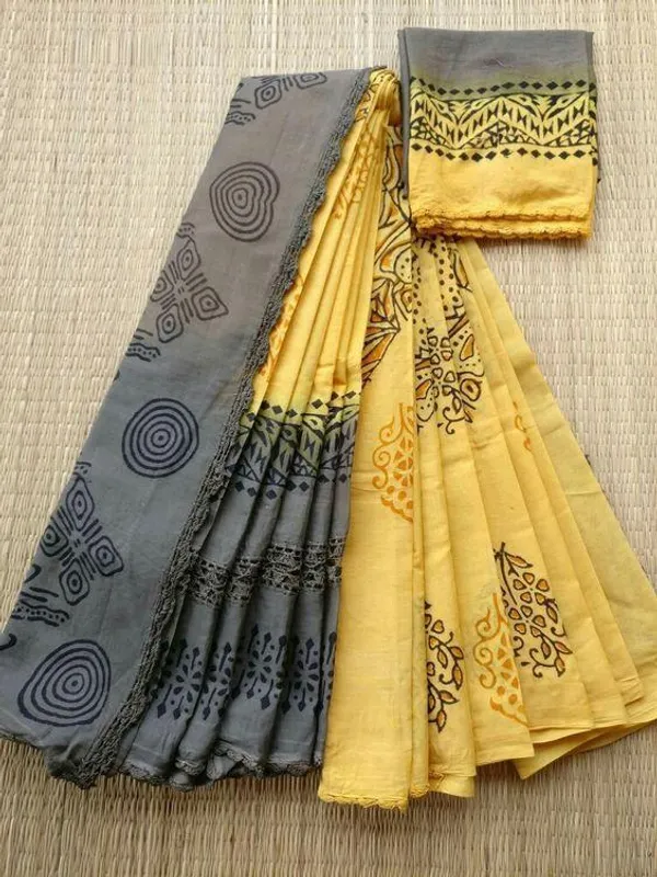 Yellow_And_Gray_Colour_Linen_Saree_(With_Unstitched_Blouse_Piece)_(For_Women)