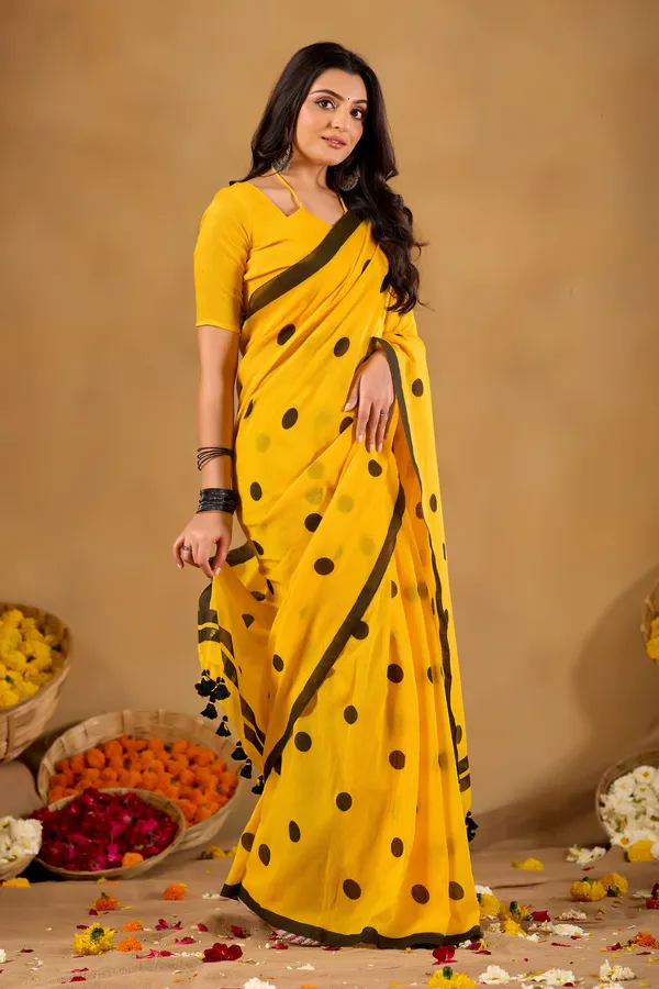Mustrad_Yellow_Handloom_Print_Cotton_Saree