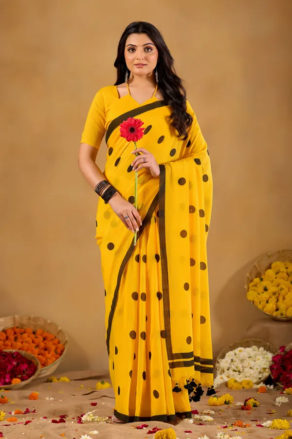 Mustrad_Yellow_Handloom_Print_Cotton_Saree