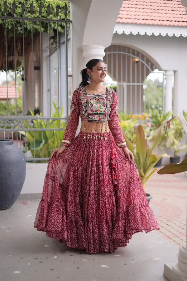Bandhni_Print_with_Standard_Frill_stitching_in_Faux_Georgette.