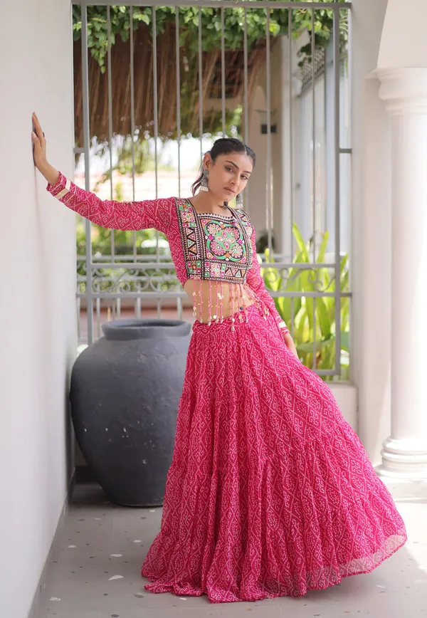 Bandhni_Print_with_Standard_Frill_stitching_in_Faux_Georgette.