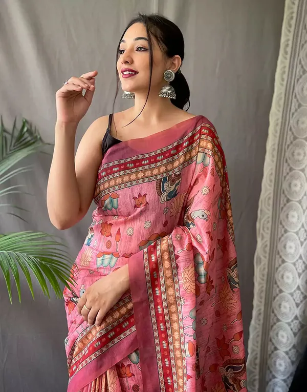 Peach_Colour_Linen_Saree_(With_Unstitched_Blouse_Piece)_(For_Women)