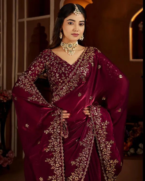 Wine_Colour_Satin_Silk_Saree_with_Heavy_Embroidery_Work_Blouse_Designer_Wedding_&_Party_Wear_Ethnic_Saree_for_Women