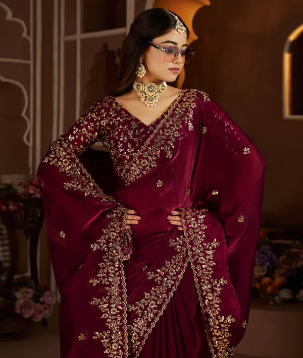 Wine_Colour_Satin_Silk_Saree_with_Heavy_Embroidery_Work_Blouse_Designer_Wedding_&_Party_Wear_Ethnic_Saree_for_Women