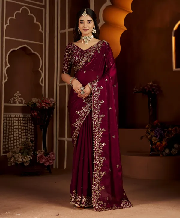 Wine_Colour_Satin_Silk_Saree_with_Heavy_Embroidery_Work_Blouse_Designer_Wedding_&_Party_Wear_Ethnic_Saree_for_Women