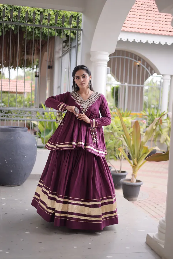Elegant_Kora_Cotton_Lehenga_designed_with_beautiful_Zari_Patta_and_Gota_Patti_lace_work,_giving_a_rich_traditional_look._Paired_with_a_stitched_blouse_�_perfect_for_festive_and_Navratri_wear._?