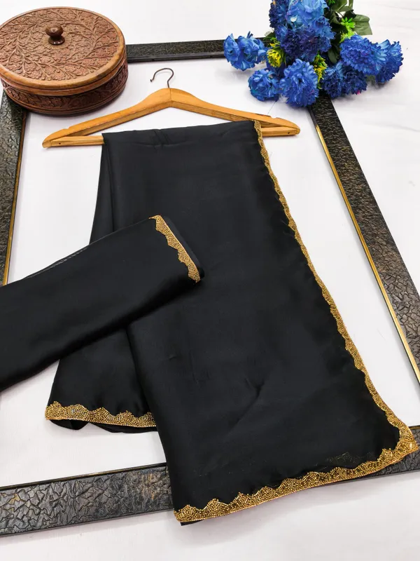 New_Party_Wear_Rangoli_Silk_Black_color_saree_with_Blouse_and_stone_lace_Border
