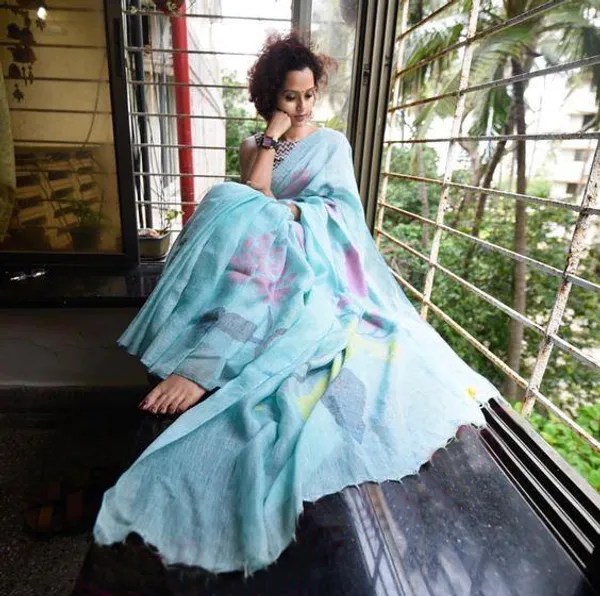 Blue_Colour_Linen_Saree_(With_Unstitched_Blouse_Piece)_(For_Women)