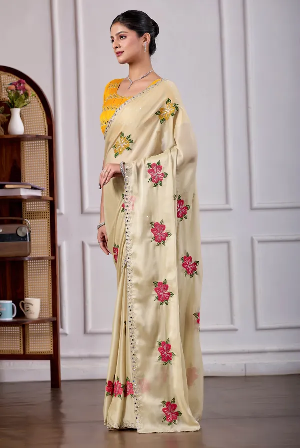 Elegant_Beige_Mirror_Work_Saree_for_Women_|_Floral_Embroidered_Rangoli_Party_Wear