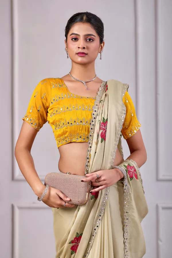Elegant_Beige_Mirror_Work_Saree_for_Women_|_Floral_Embroidered_Rangoli_Party_Wear