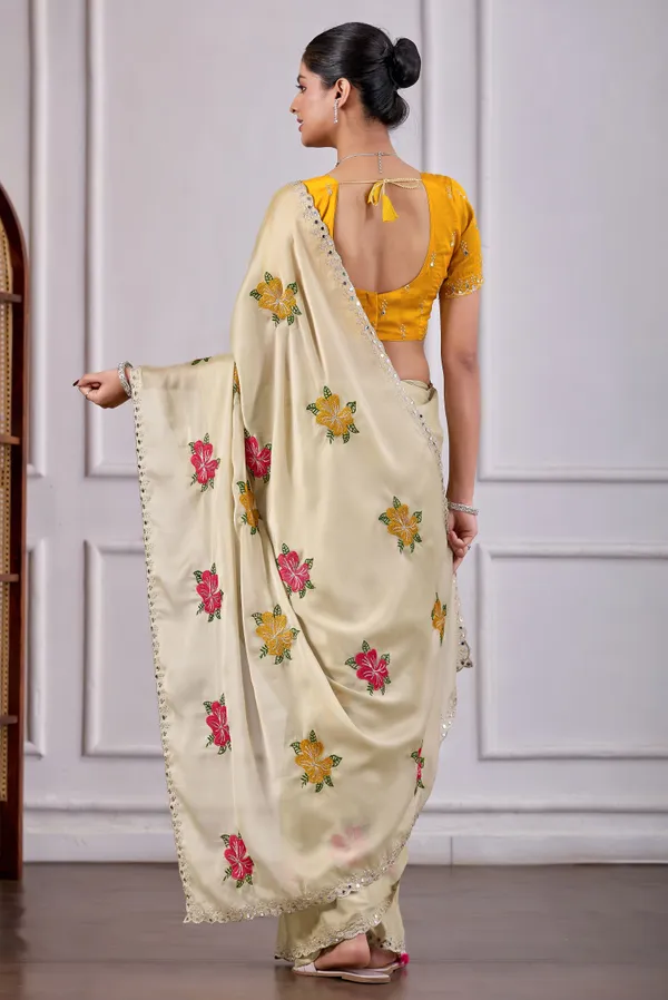 Elegant_Beige_Mirror_Work_Saree_for_Women_|_Floral_Embroidered_Rangoli_Party_Wear