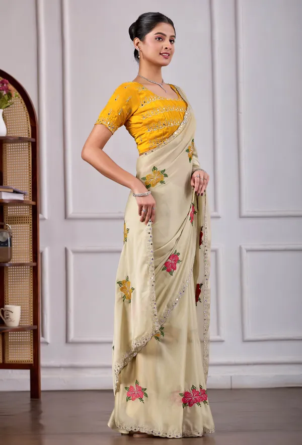 Elegant_Beige_Mirror_Work_Saree_for_Women_|_Floral_Embroidered_Rangoli_Party_Wear
