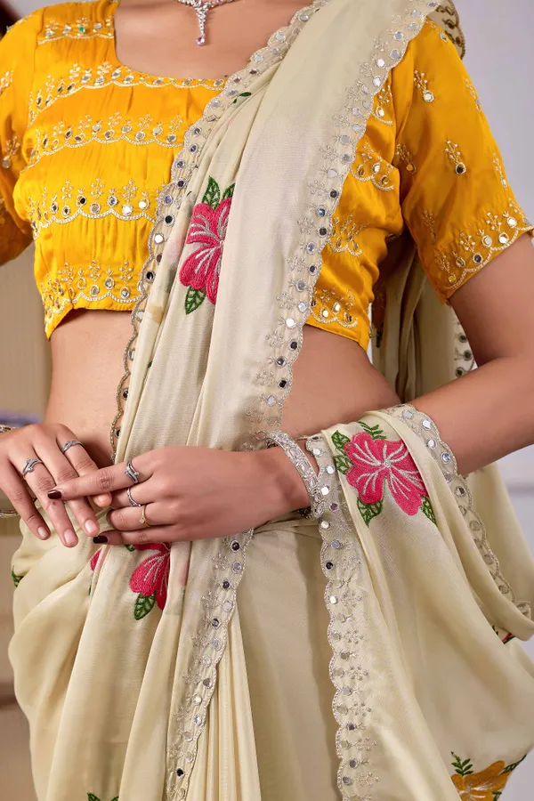 Elegant_Beige_Mirror_Work_Saree_for_Women_|_Floral_Embroidered_Rangoli_Party_Wear