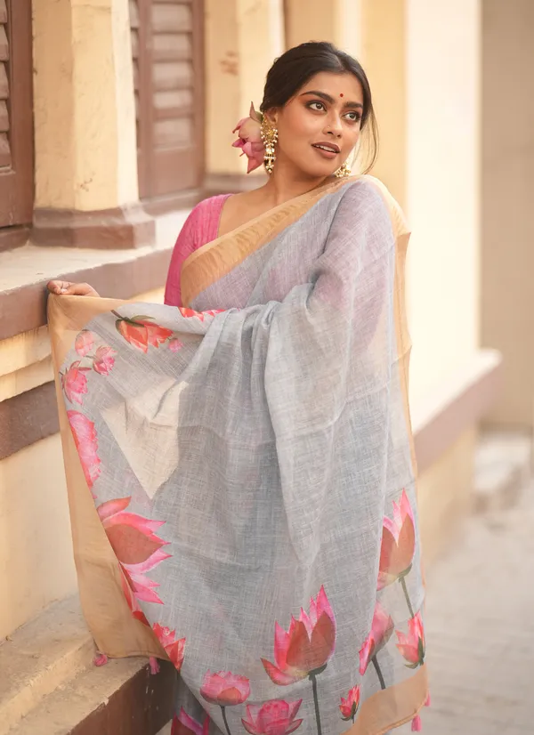 Gray_Colour_Linen_Saree_(With_Unstitched_Blouse_Piece)_(For_Women)