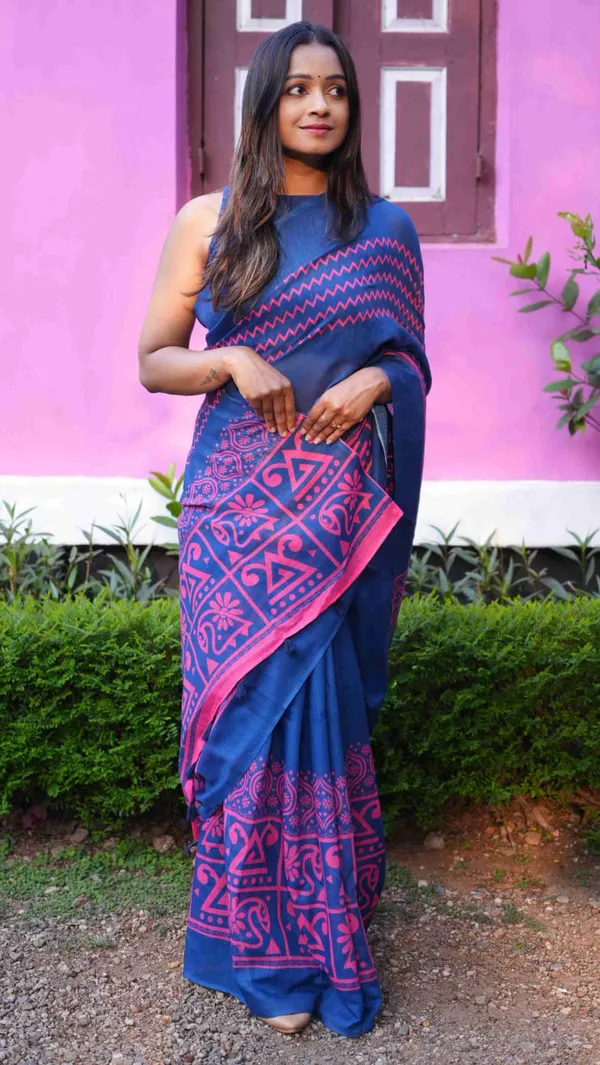 Blue-Pink_Colour_Linen_Saree_(With_Unstitched_Blouse_Piece)_(For_Women)
