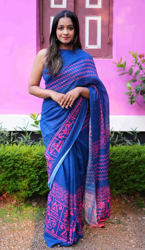 Blue-Pink_Colour_Linen_Saree_(With_Unstitched_Blouse_Piece)_(For_Women)