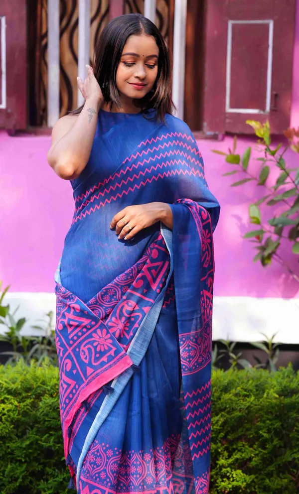 Blue-Pink_Colour_Linen_Saree_(With_Unstitched_Blouse_Piece)_(For_Women)