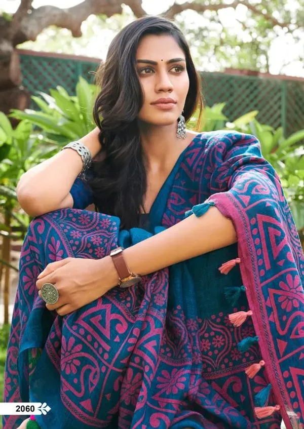 Blue-Pink_Colour_Linen_Saree_(With_Unstitched_Blouse_Piece)_(For_Women)