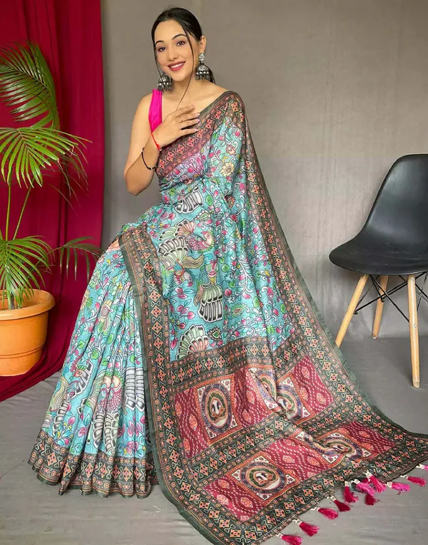 Sky_Blue_Colour_Linen_Saree_(With_Unstitched_Blouse_Piece)_(For_Women)