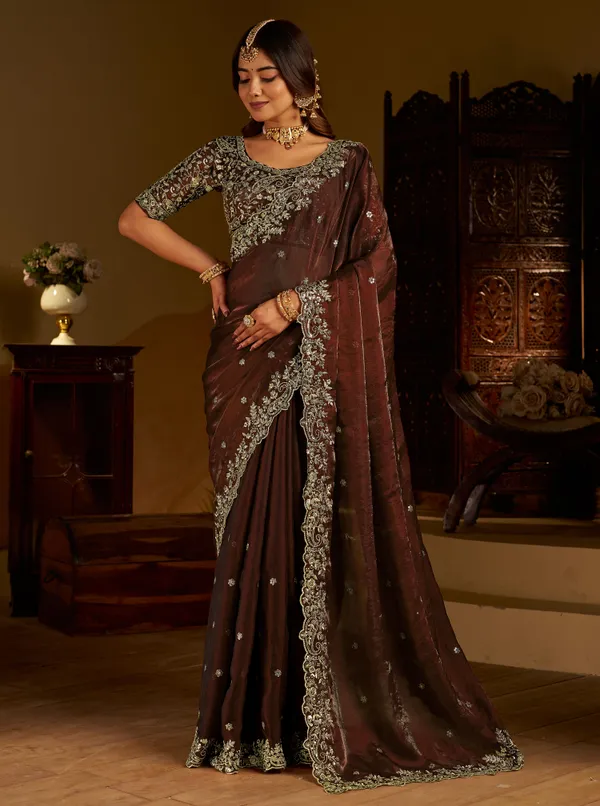 Chocolate_Color_Satin_Silk_Saree_with_Heavy_Embroidered_Work