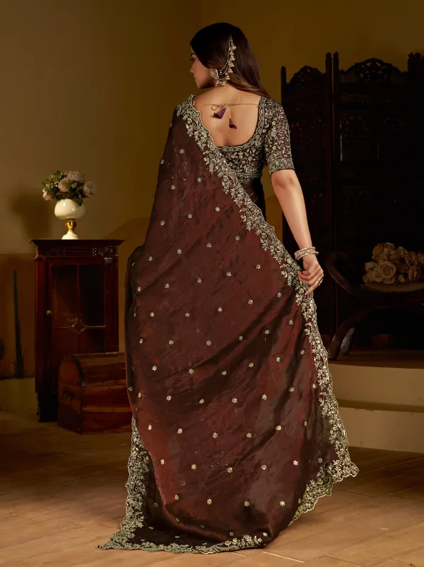 Chocolate_Color_Satin_Silk_Saree_with_Heavy_Embroidered_Work