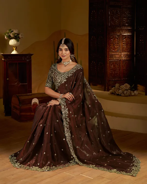 Chocolate_Color_Satin_Silk_Saree_with_Heavy_Embroidered_Work