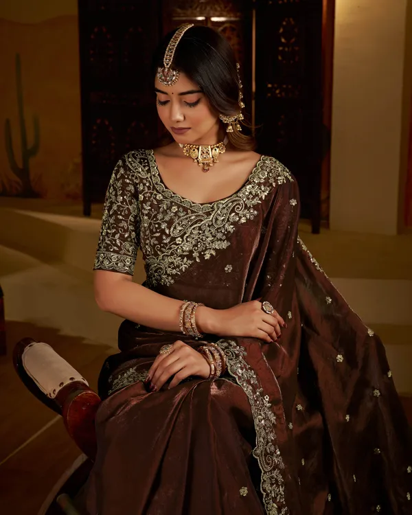 Chocolate_Color_Satin_Silk_Saree_with_Heavy_Embroidered_Work