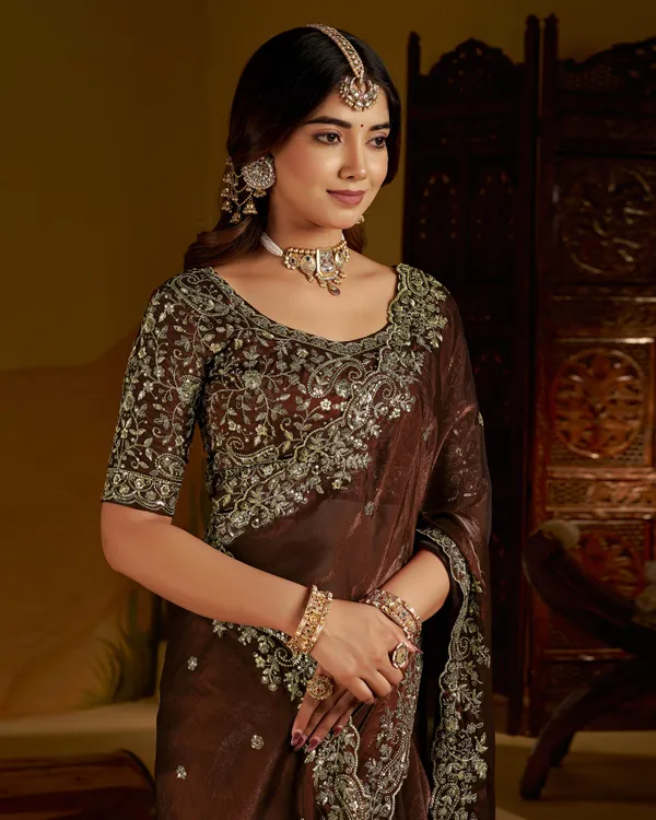 Chocolate_Color_Satin_Silk_Saree_with_Heavy_Embroidered_Work