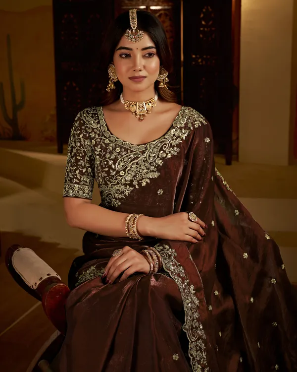 Chocolate_Color_Satin_Silk_Saree_with_Heavy_Embroidered_Work