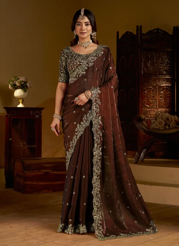 Chocolate_Color_Satin_Silk_Saree_with_Heavy_Embroidered_Work