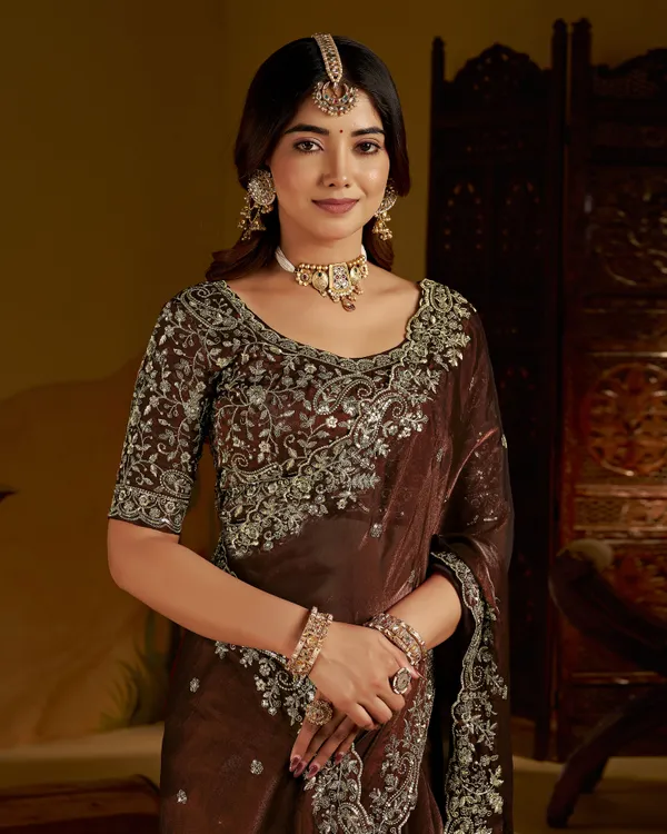 Chocolate_Color_Satin_Silk_Saree_with_Heavy_Embroidered_Work