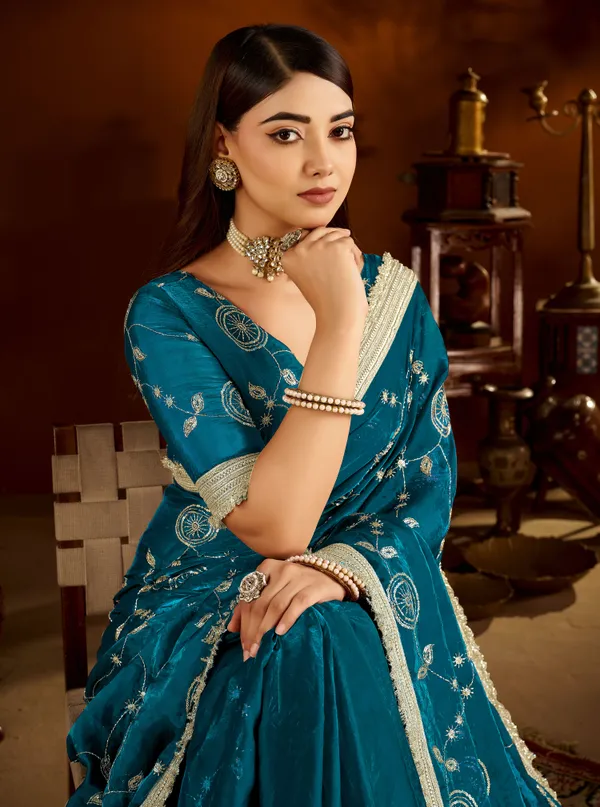 Rama_Green_Satin_Silk_Saree_with_Heavy_Embroidered_Work