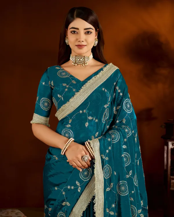 Rama_Green_Satin_Silk_Saree_with_Heavy_Embroidered_Work