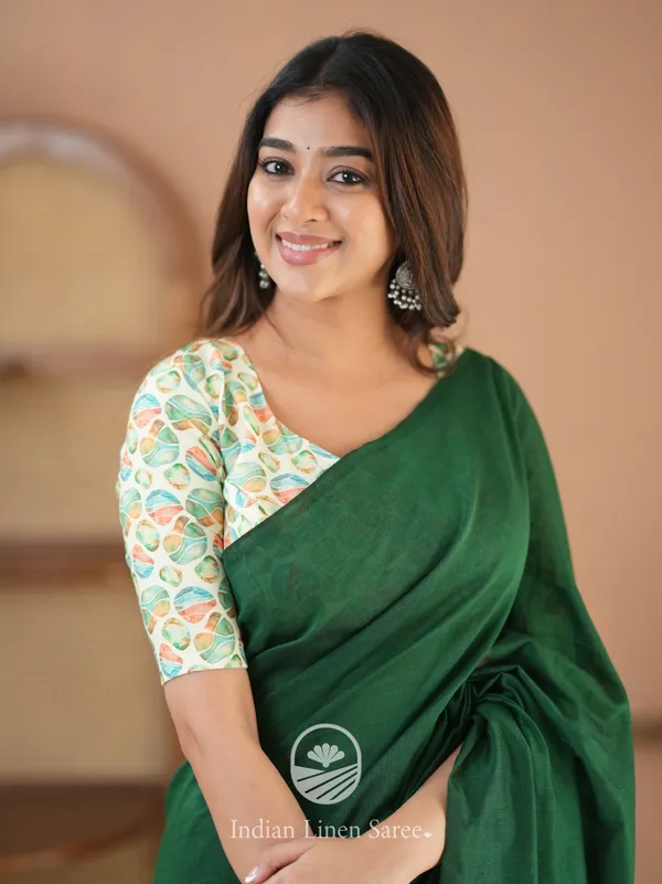Indian_Linen_Saree_Green_Handloom_Cotton_Saree_With_Designer_Blouse
