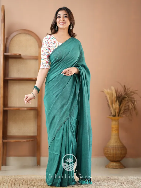 Rama_Green_Handloom_Cotton_Saree_With_Designer_Blouse