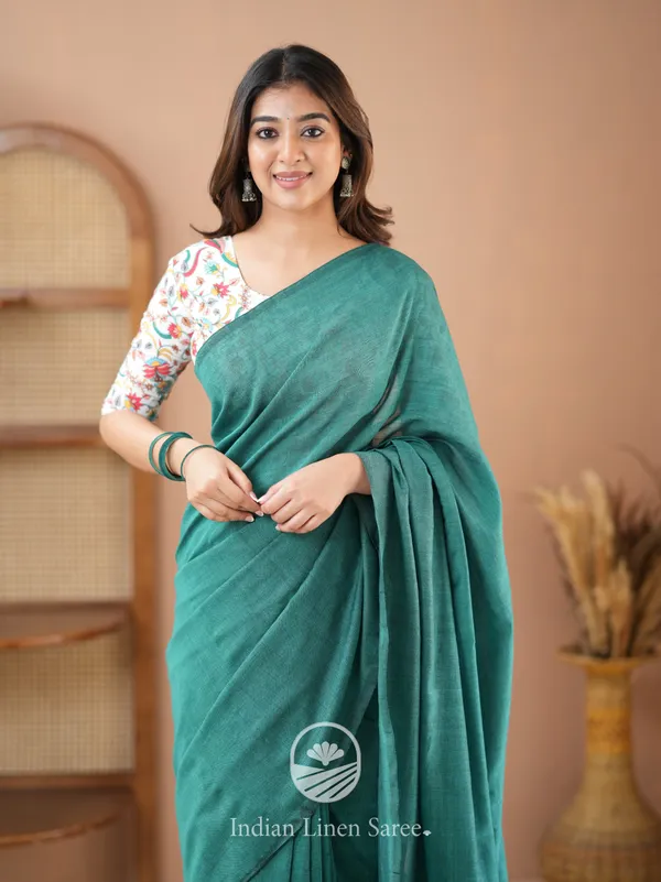 Rama_Green_Handloom_Cotton_Saree_With_Designer_Blouse