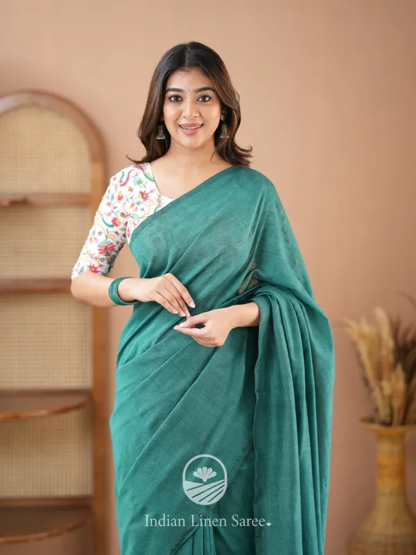 Rama_Green_Handloom_Cotton_Saree_With_Designer_Blouse