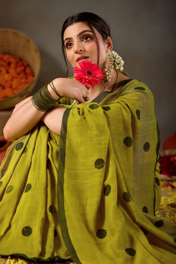 Mehandi_Green_Handloom_Print_Cotton_Saree