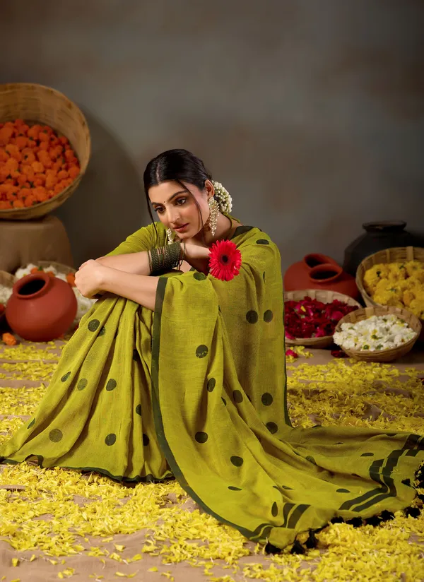 Mehandi_Green_Handloom_Print_Cotton_Saree