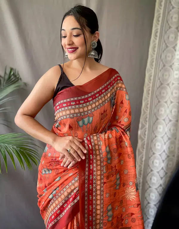 Orange_Colour_Linen_Saree_(With_Unstitched_Blouse_Piece)_(For_Women)