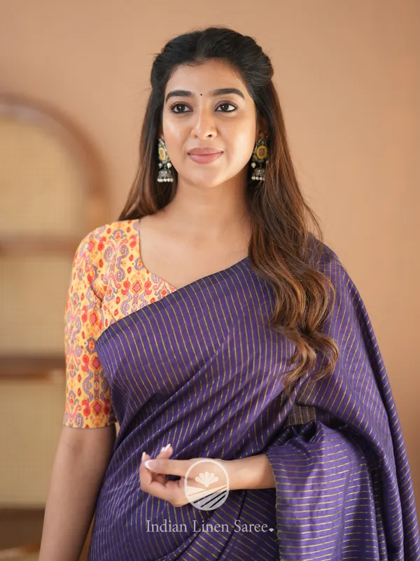 Violet_Stripe_cotton_Saree_designer_Print_Blouse