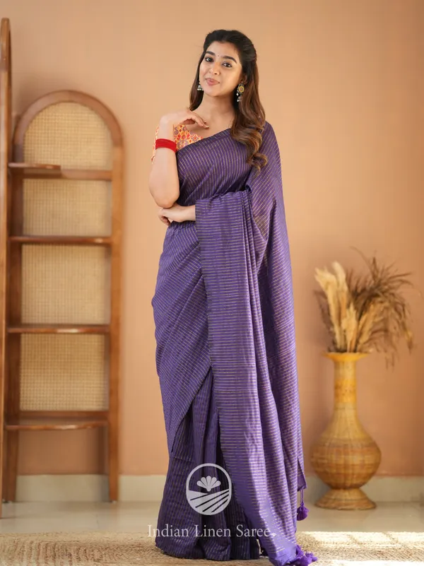 Violet_Stripe_cotton_Saree_designer_Print_Blouse