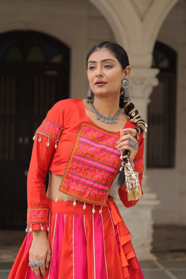 Roman-inspired_Lehenga_featuring_an_attractive_combination_of_mirror_lace_embellished_work,_paired_with_fully_stitched_lehenga_&_blouse_�_a_vibrant_and_eye-catching_choice_for_festive_and_Navratri_looks.